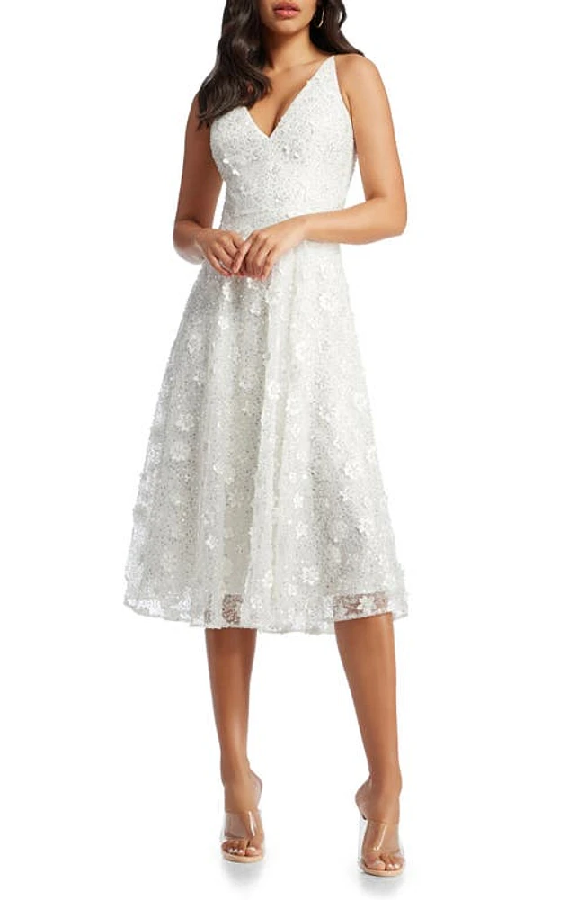 Dress the Population Elisa Floral Appliqué Sequin Fit & Flare Ivory at Nordstrom,