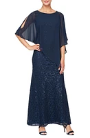 SL FASHIONS Chiffon Popover Sequin Lace Gown in Nwn at Nordstrom, Size 6