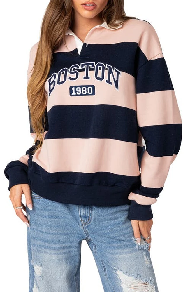 EDIKTED Boston Oversize Stripe Rugby Polo in Pink Mix at Nordstrom, Size X-Small