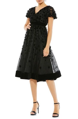 Mac Duggal Floral Appliqué Cocktail Midi Dress at Nordstrom,