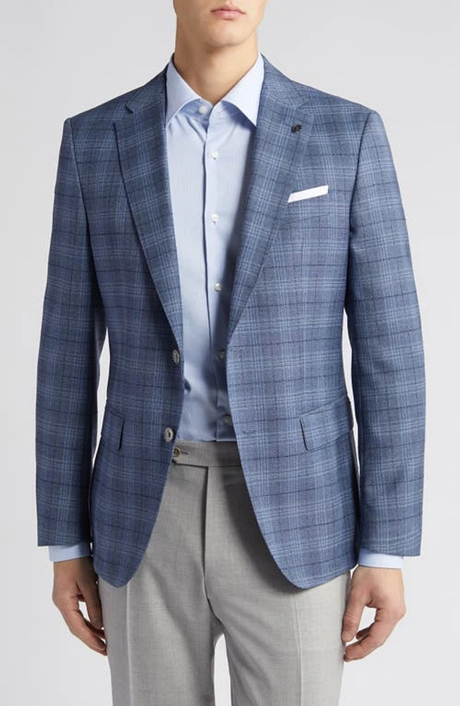 BOSS Hutson Plaid Wool Sport Coat Open Blue at Nordstrom,