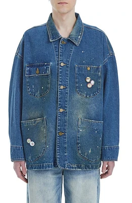 FOUND Distressed Denim Painter Jacket Sand Washed Blue at Nordstrom,