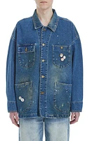 FOUND Distressed Denim Painter Jacket Sand Washed Blue at Nordstrom,