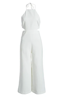 MANGO Cutout Halter Jumpsuit Natural White at Nordstrom,