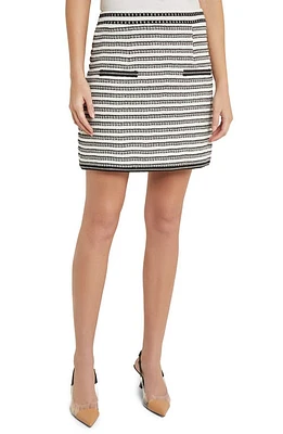 Misook Intarsia Stripe Miniskirt N Ivory/blk at Nordstrom,