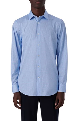 Bugatchi James OoohCotton Pin Diamond Print Button-Up Shirt Sky at Nordstrom,