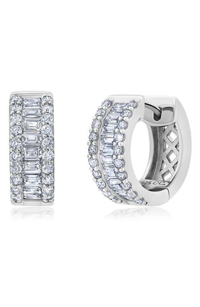 Crislu Brilliant Round & Square Baguette Cubic Zirconia Huggie Hoop Earrings in Silver at Nordstrom