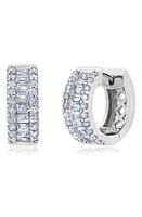 Crislu Brilliant Round & Square Baguette Cubic Zirconia Huggie Hoop Earrings in Silver at Nordstrom