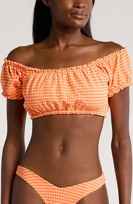 Kulani Kinis Ruffle Off the Shoulder Bandeau Bikini Top Honeysuckle at Nordstrom,