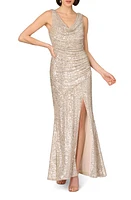 Aidan Mattox by Adrianna Papell Ruched Stretch Sequin Gown Champagne/Silver at Nordstrom,