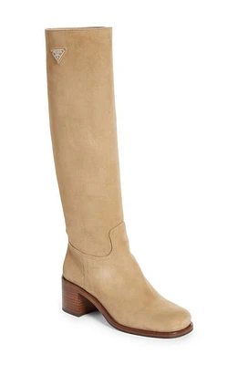 Prada Tronchetti Block Heel Knee High Boot Ecru at Nordstrom,