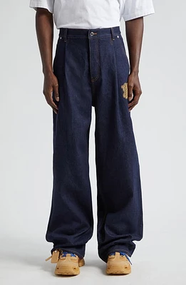 Off-White '90s Logo Baggy Jeans Raw Blue Gold at Nordstrom,