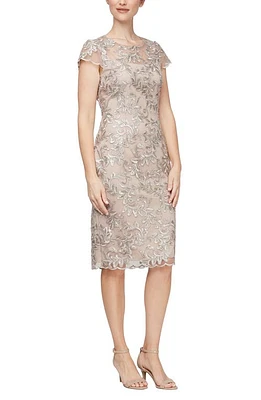 Alex Evenings Embroidered Illusion Yoke Sequin Sheath Cocktail Dress Taupe at Nordstrom,