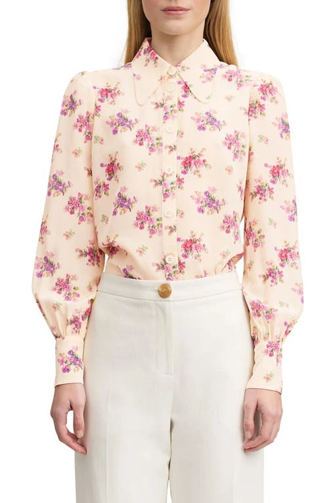 LK Bennett Sonya Bouquet Print Silk Button-Up Shirt Cream at Nordstrom, Us