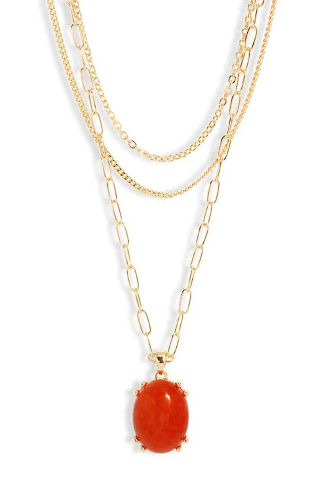 Nordstrom Jade Glass Pendant 3-Tier Layered Necklace in Rust- Gold at Nordstrom