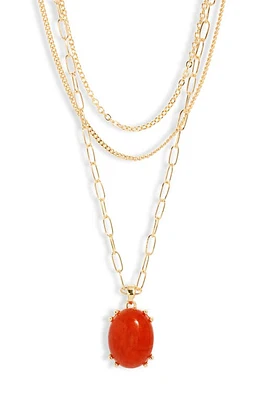 Nordstrom Jade Glass Pendant 3-Tier Layered Necklace in Rust- Gold at Nordstrom