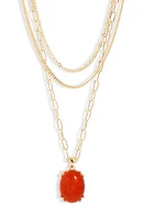 Nordstrom Jade Glass Pendant 3-Tier Layered Necklace in Rust- Gold at Nordstrom