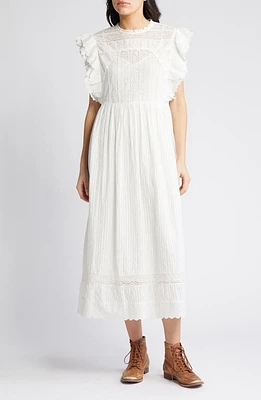 The GREAT. Trellis Lace & Ruffle Midi Dress White at Nordstrom,