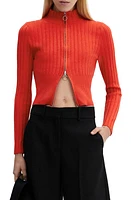 MANGO Zip Front Rib Crop Cardigan at Nordstrom,