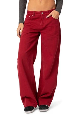 EDIKTED Roman Slouchy Wide Leg Jeans Burgundy at Nordstrom,