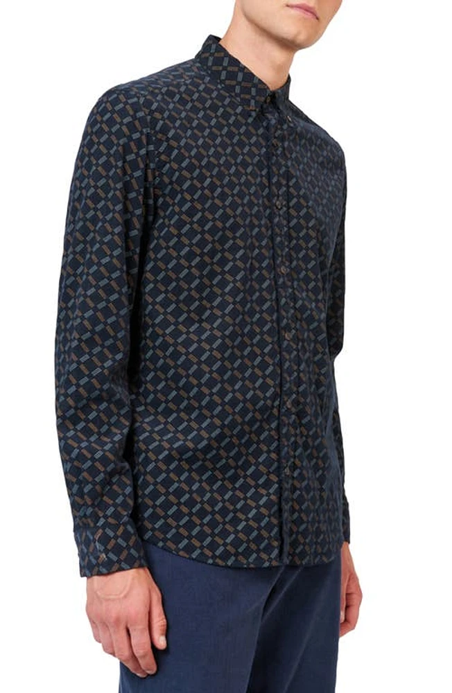 Ben Sherman Geo Print Corduroy Button-Down Shirt Midnight at Nordstrom,