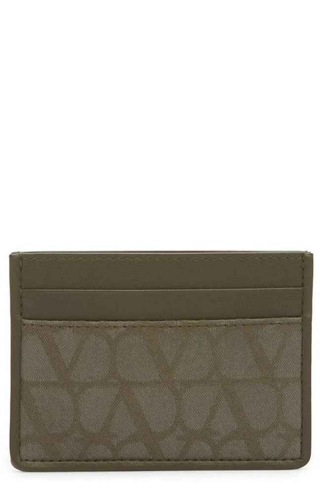 Valentino Garavani VLOGO Toile Iconograph Canvas & Leather Card Holder in Army Green at Nordstrom