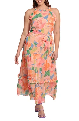 Maggy London Tiered Apron Dress Sky Blue/Peach at Nordstrom,