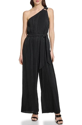 DKNY Plissé One-Shoulder Jumpsuit Black at Nordstrom,