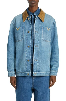 Valentino Garavani Corduroy Trim Denim Jacket Blu Lav Chiaro at Nordstrom, Us