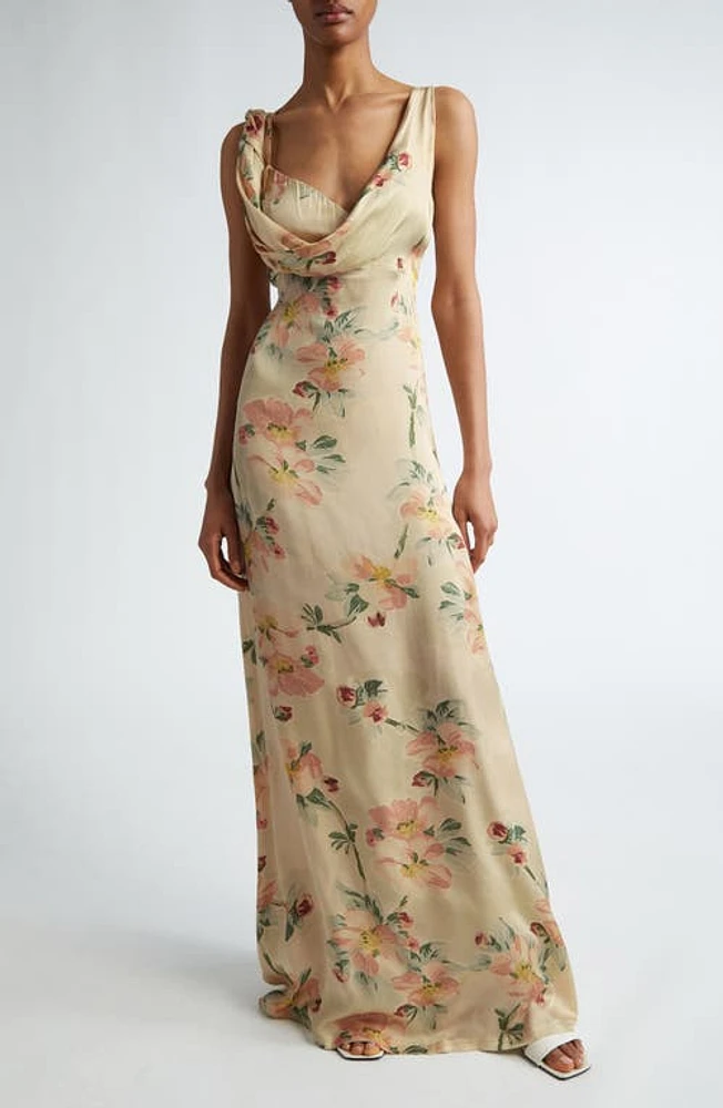 TOTEME Floral Print Twist Drape Maxi Dress Washed at Nordstrom, Us