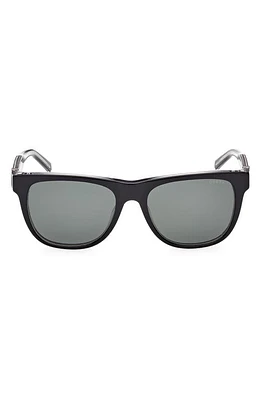 GUESS 54mm Polarized Square Sunglasses in Shiny Black /Green at Nordstrom