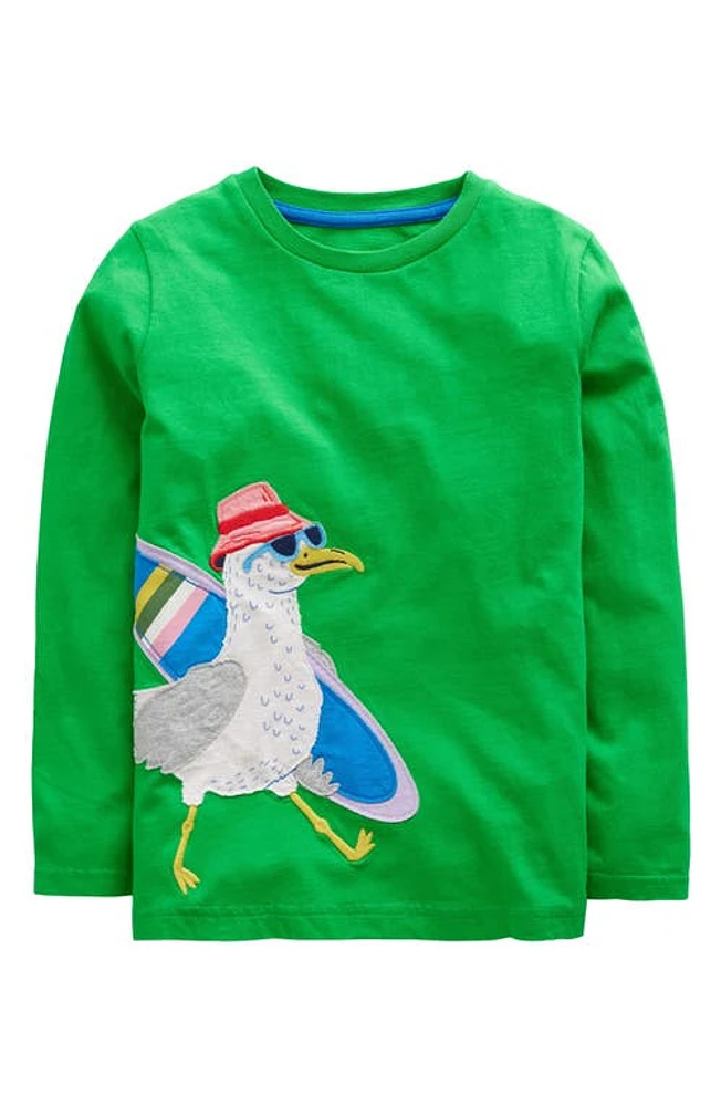 Mini Boden Kids' Seagull Appliqué Cotton T-Shirt Ming Green at Nordstrom, Y