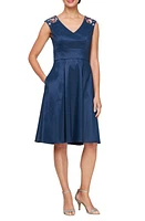 Alex Evenings Floral Sequin Shoulder A-Line Dress Navy at Nordstrom,