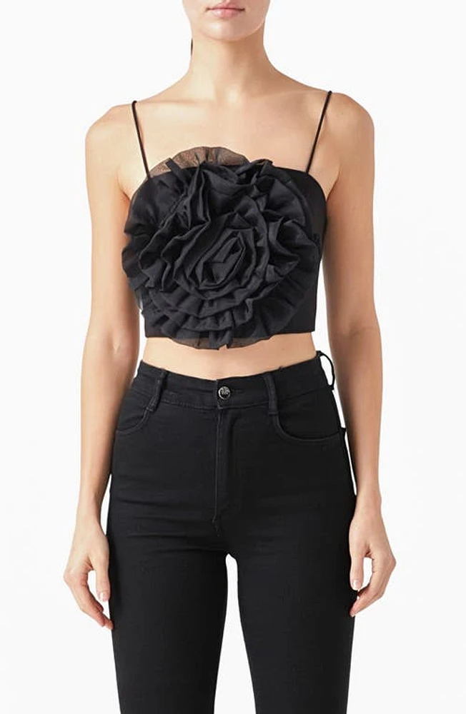 Endless Rose Organza Flower Crop Top Black at Nordstrom,