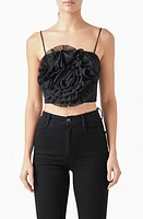 Endless Rose Organza Flower Crop Top Black at Nordstrom,