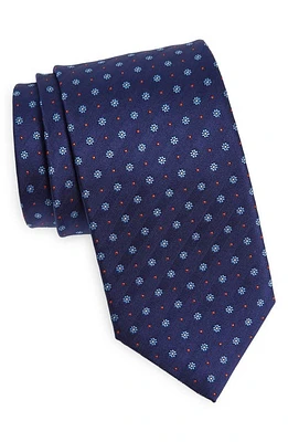 David Donahue Neat Floral Silk Tie in Navy at Nordstrom