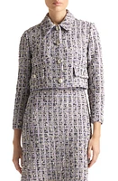 St. John Evening Broken Check Tweed Knit Crop Jacket in Periwinkle Multi at Nordstrom, Size 16