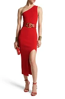 Michael Kors Collection One-Shoulder Rib Midi Sweater Dress in 602 Poppy at Nordstrom, Size Large