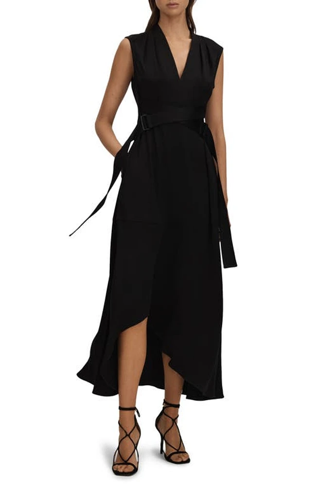 Reiss Raya Cross Strap Sleeveless Midi Dress Black at Nordstrom, Us