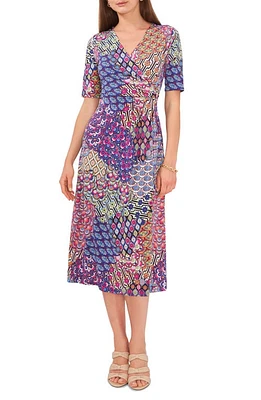 Chaus Mix Print Fit & Flare Midi Dress Blue at Nordstrom,