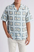 NN07 Julio Crochet Cotton Short Sleeve Button-Up Camp Shirt Blue Multi Colour at Nordstrom, R