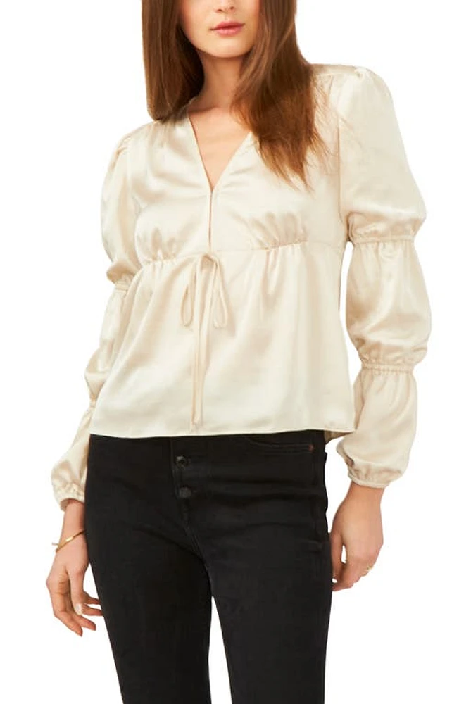 1.STATE Tie Front Satin Blouse in Tapioca at Nordstrom, Size X-Large