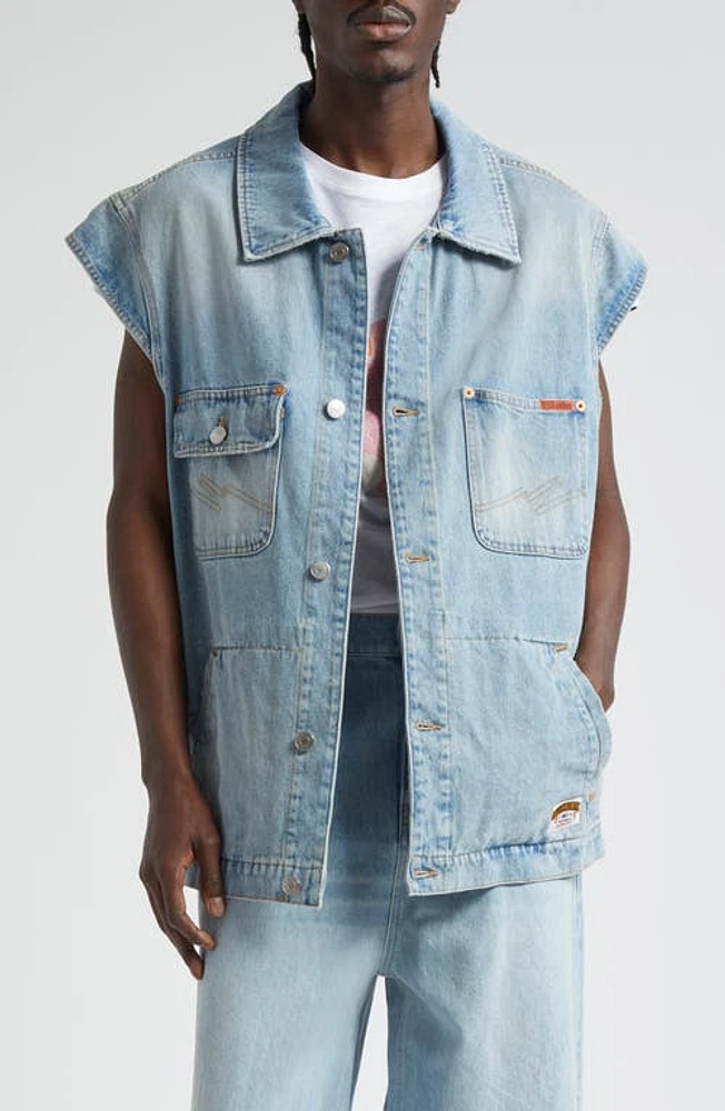 Martine Rose Oversize Denim Vest Bleached Wash at Nordstrom,