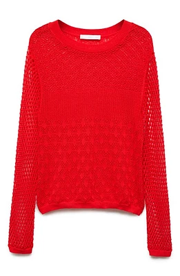 MANGO Openwork Sweater Red at Nordstrom,