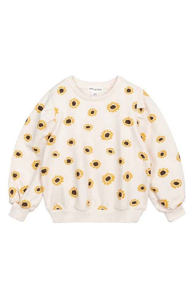 MILES THE LABEL Sunflower Print Organic Cotton Terry Sweatshirt in Beige at Nordstrom, Size 6M