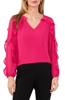 Chaus Ruffle Sleeve V-Neck Blouse at Nordstrom,