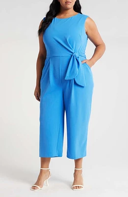 Tahari ASL Side Tie Scuba Crepe Crop Wide Leg Jumpsuit Summer Sky at Nordstrom,