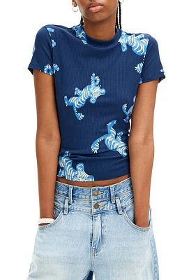 Desigual Tigers Lacroix Print Top Blue at Nordstrom,