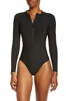 Sweaty Betty Tidal Long Sleeve One-Piece Swimsuit in Black A at Nordstrom, Size Medium