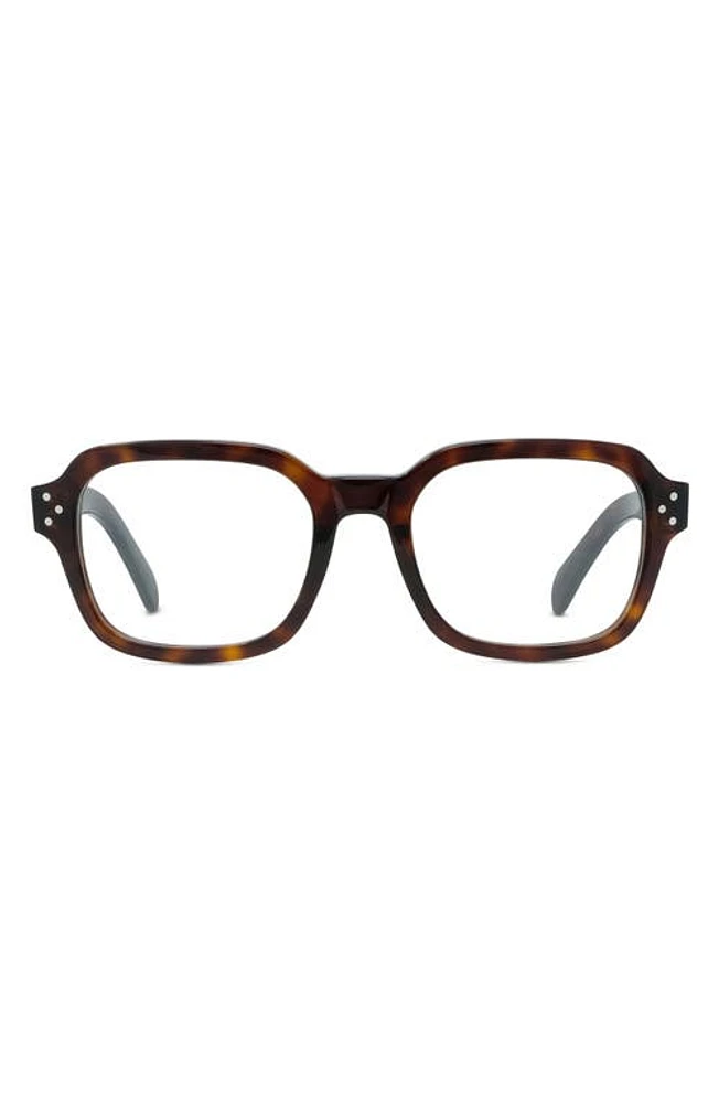 CELINE 53mm Rectangular Reading Glasses in Dark Havana at Nordstrom